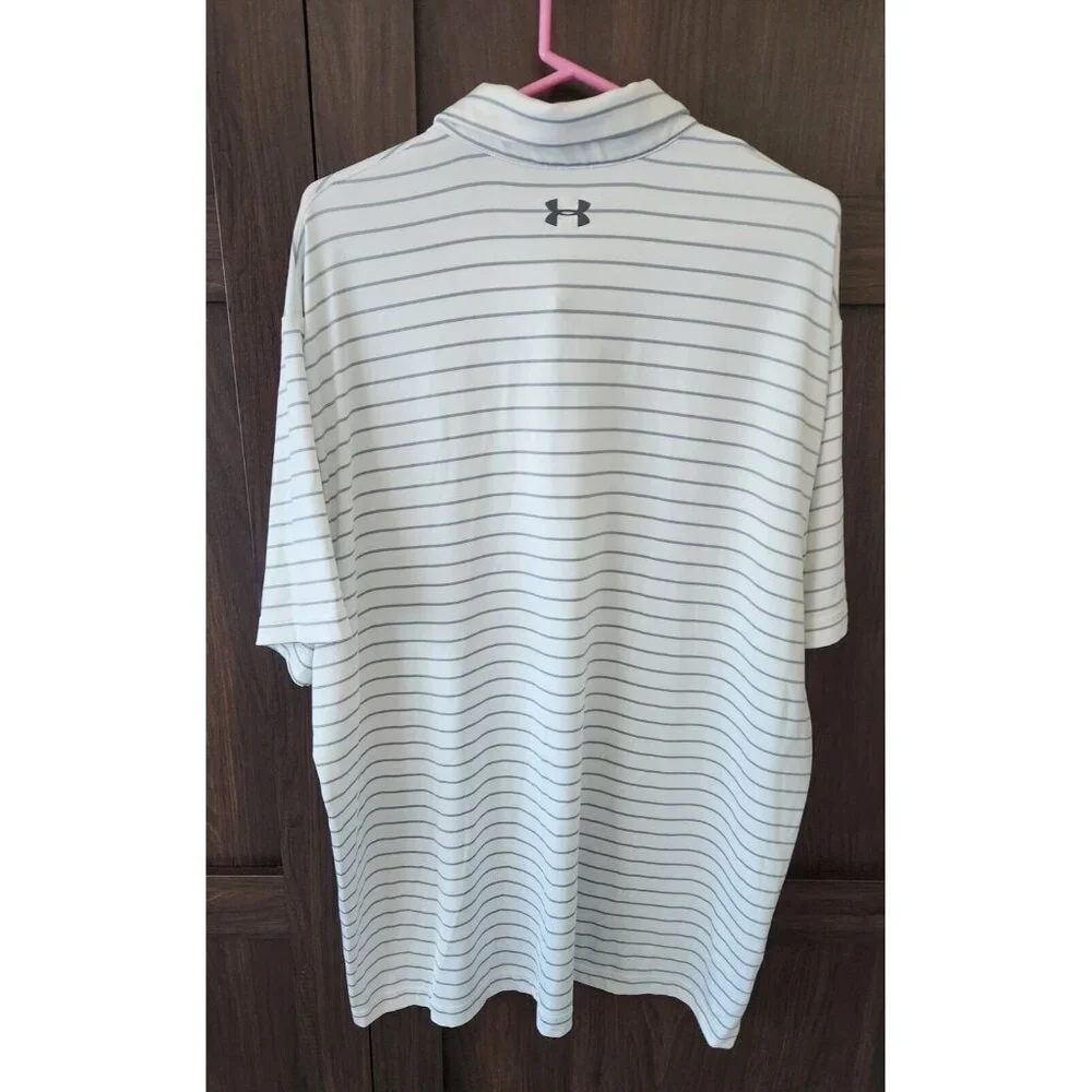 Under Armour Shirt Mens XXL White Gray Heatgear Playoff Polo Performance Stretch - Picture 2 of 4